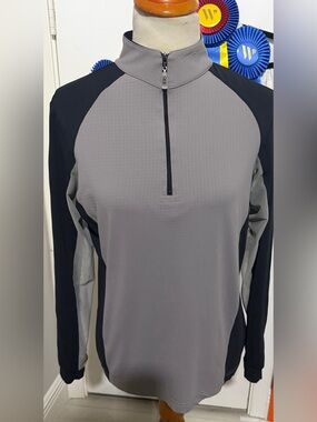 EIS Original Sun Shirt Grey Black Mesh Panel Long Sleeve Size Large Equestrian